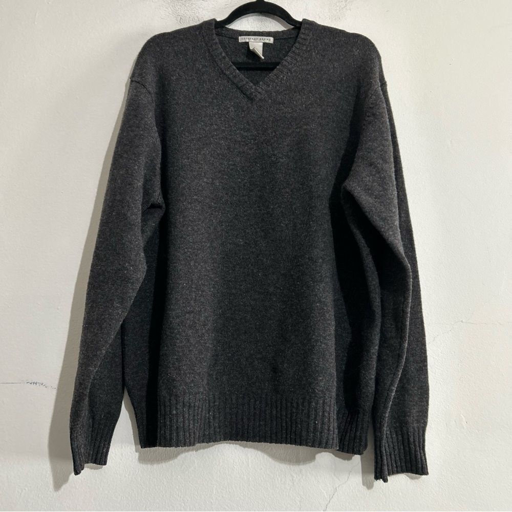 Vintage Geoffrey Beene Gray Lambswool V-Neck Sweater XL Minimal Preppy Classic